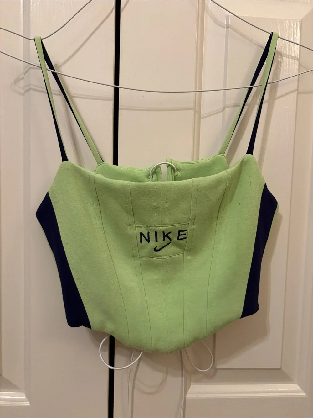 Recycled Nike Lime Green & Navy Corset Crop Top - Picture 1 of 4